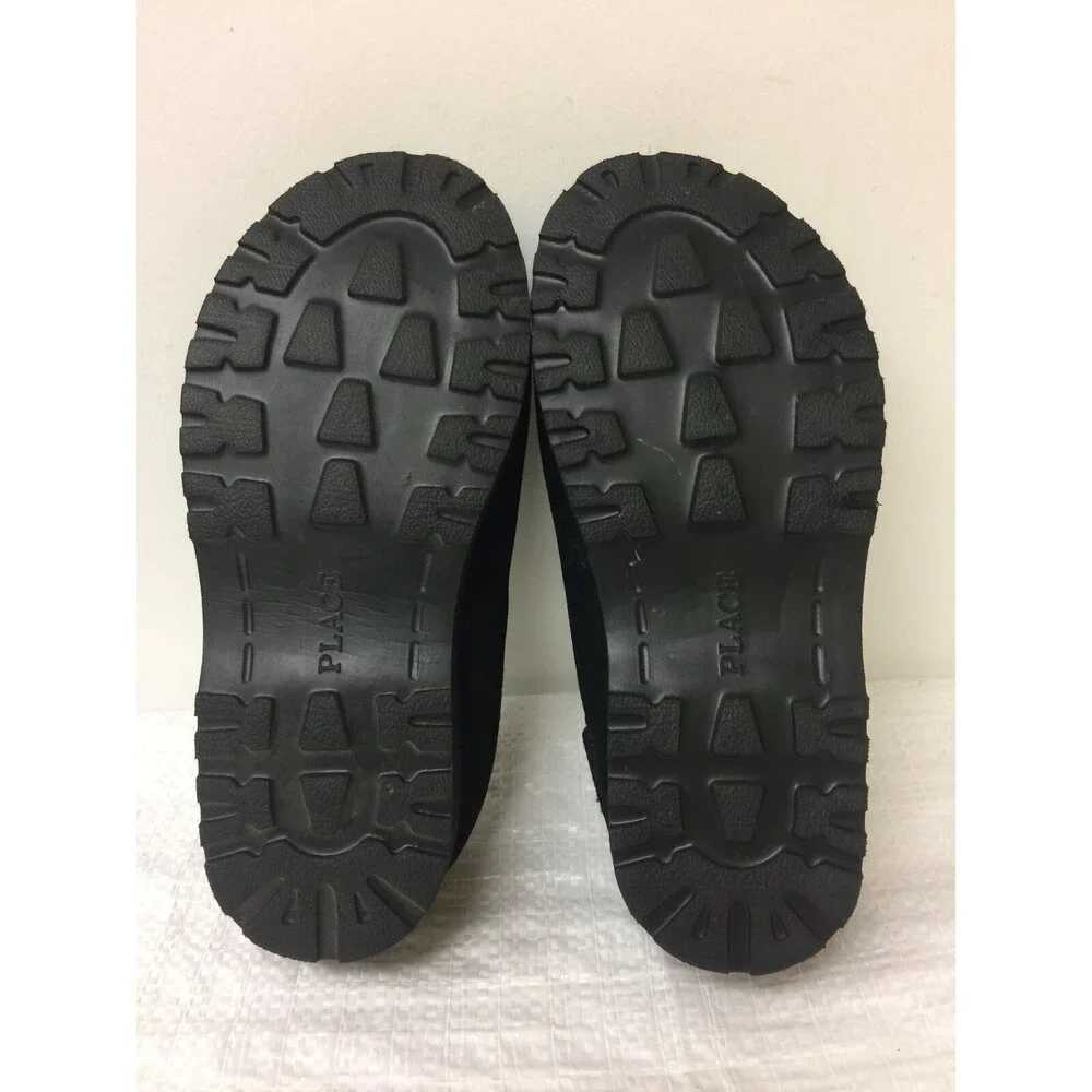 Children Place for kids black faux Fur Lined suede sip on Slippers size 1